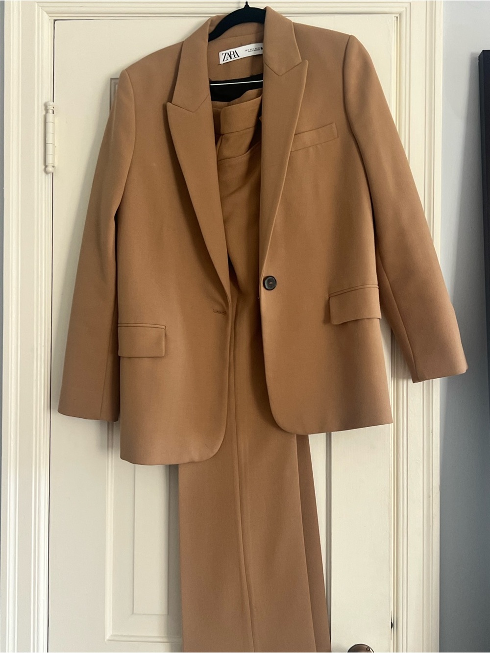 Zara Camel Single-Button Tailored Blazer